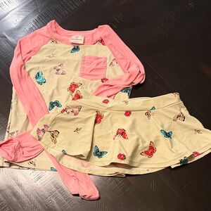 Hanna Andersson Pink Raglan Butterfly Top & Skirt Set